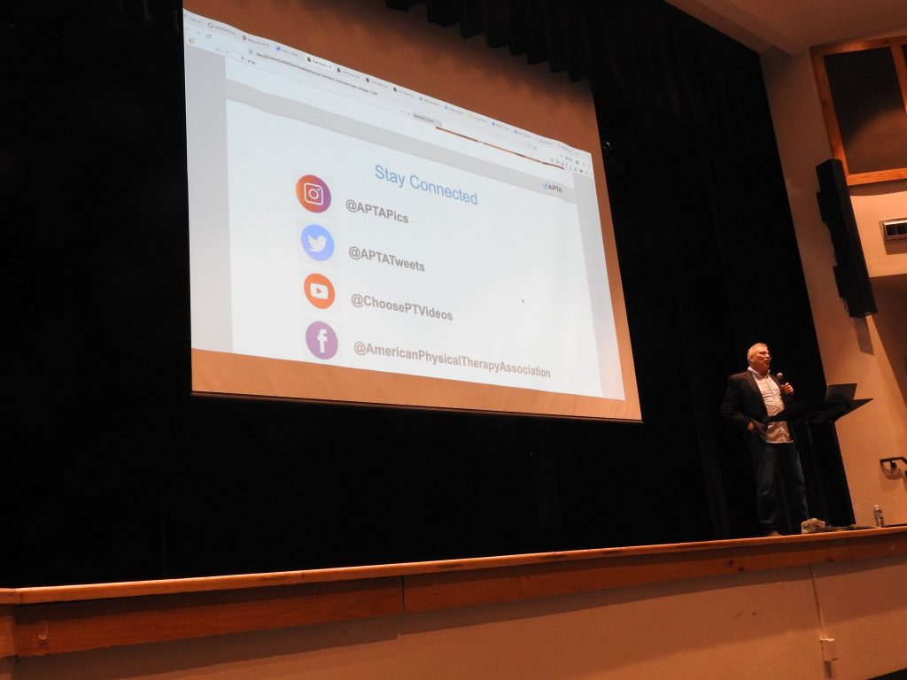 Paradigm CEO Donald Sanchez at Los Lunas High School 5 Donald Sanchez on stage at Los Lunas High School during The Business of Physical Therapy presentation